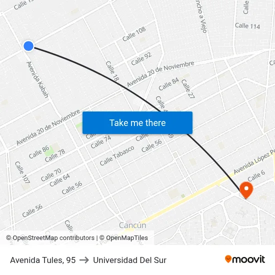 Avenida Tules, 95 to Universidad Del Sur map