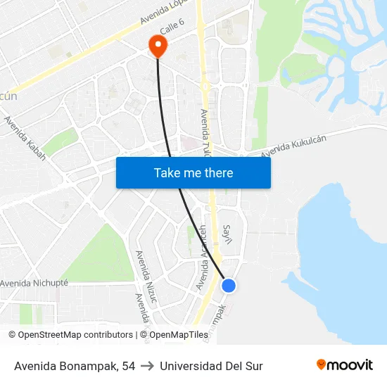 Avenida Bonampak, 54 to Universidad Del Sur map