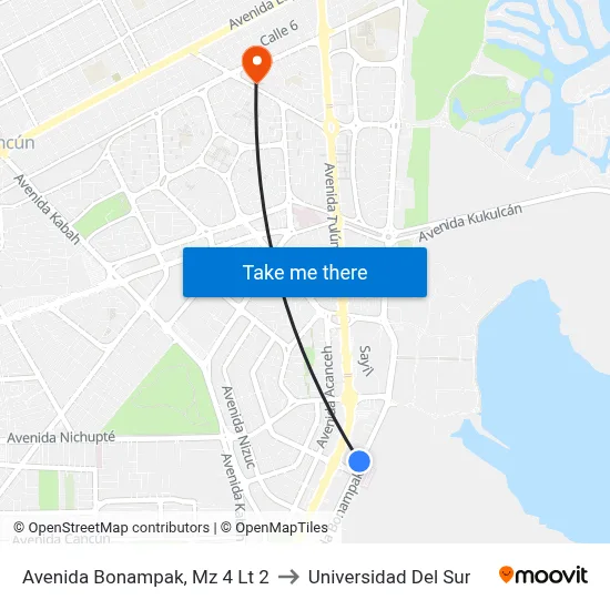 Avenida Bonampak, Mz 4 Lt 2 to Universidad Del Sur map