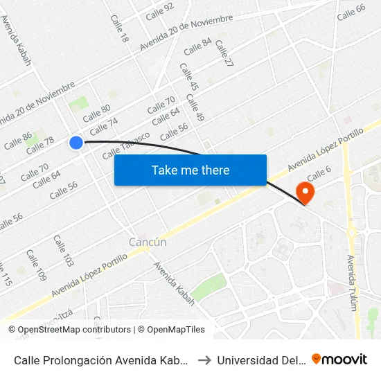 Calle Prolongación Avenida Kabáh, 220 to Universidad Del Sur map