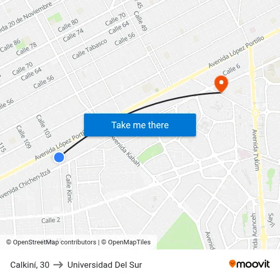 Calkiní, 30 to Universidad Del Sur map