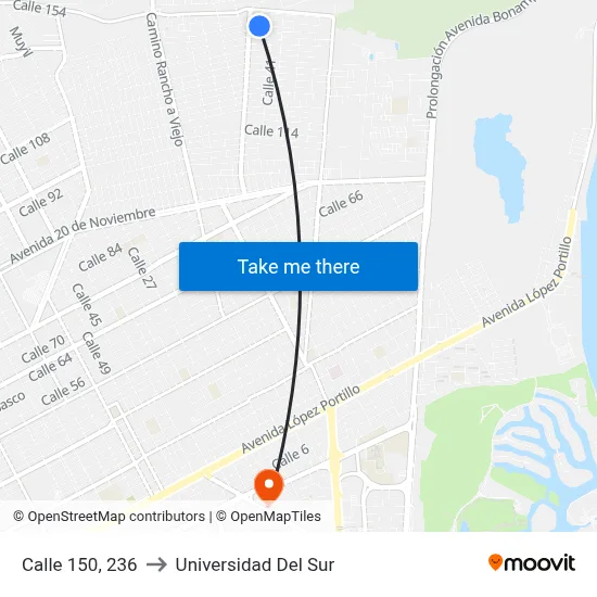 Calle 150, 236 to Universidad Del Sur map