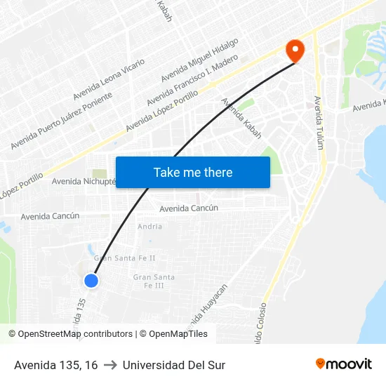 Avenida 135, 16 to Universidad Del Sur map