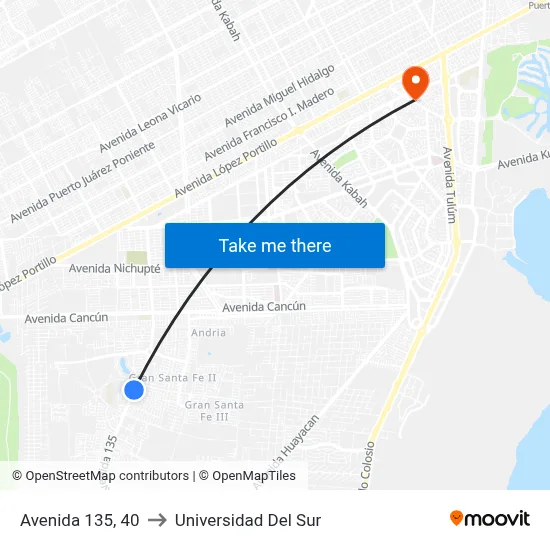 Avenida 135, 40 to Universidad Del Sur map