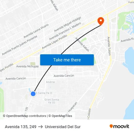 Avenida 135, 249 to Universidad Del Sur map