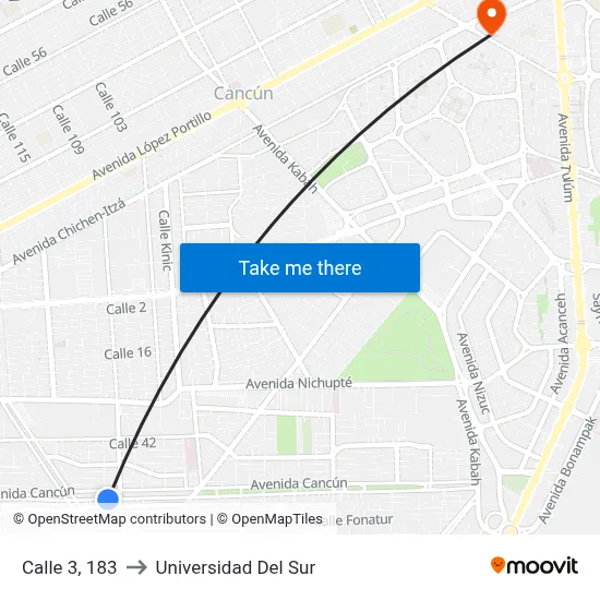 Calle 3, 183 to Universidad Del Sur map