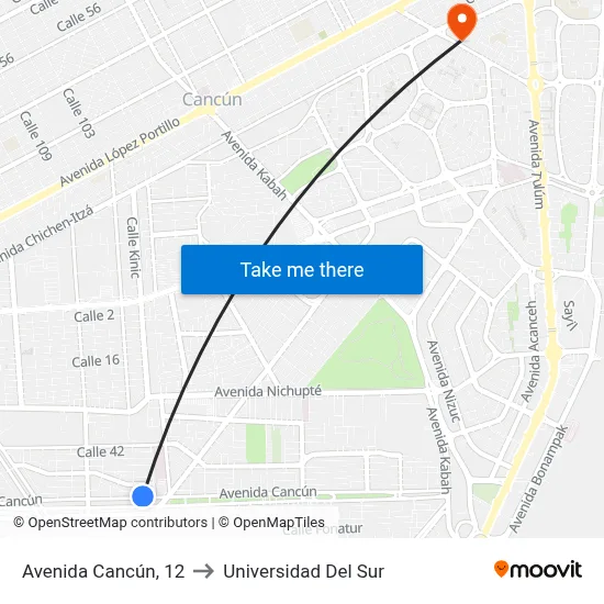 Avenida Cancún, 12 to Universidad Del Sur map