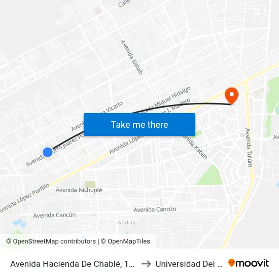 Avenida Hacienda De Chablé, 1536a to Universidad Del Sur map