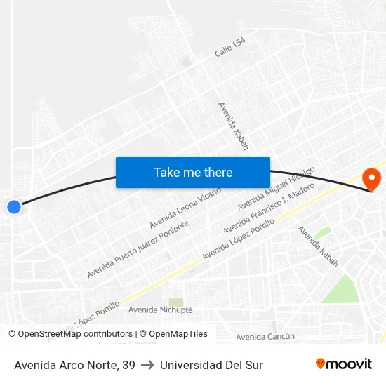 Avenida Arco Norte, 39 to Universidad Del Sur map