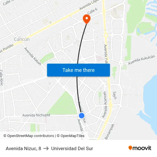Avenida Nizuc, 8 to Universidad Del Sur map