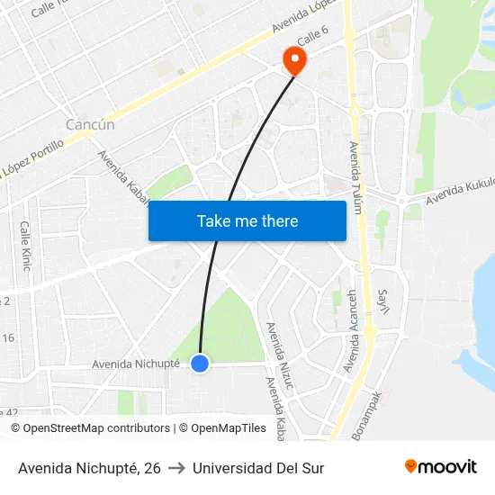 Avenida Nichupté, 26 to Universidad Del Sur map