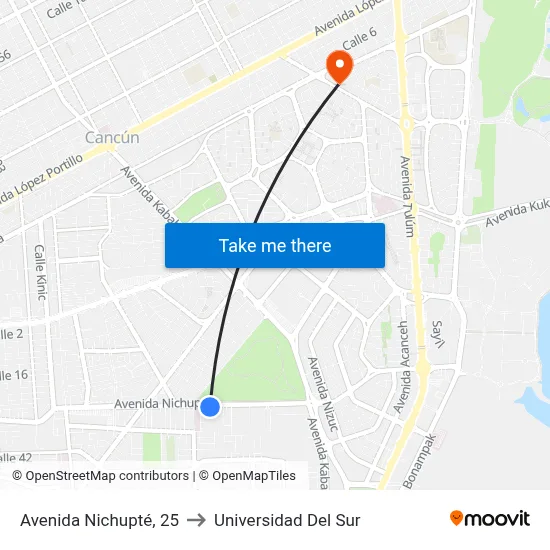 Avenida Nichupté, 25 to Universidad Del Sur map