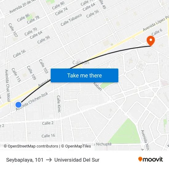 Seybaplaya, 101 to Universidad Del Sur map