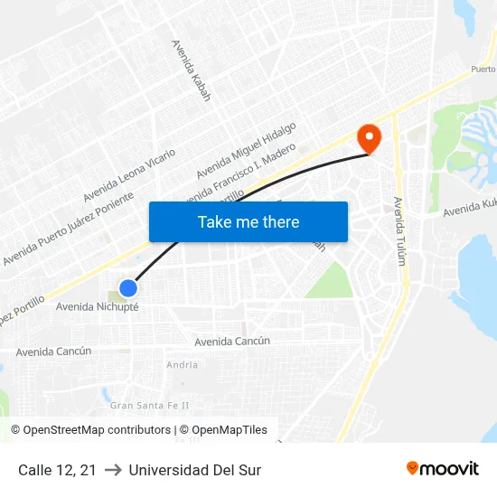 Calle 12, 21 to Universidad Del Sur map