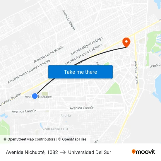 Avenida Nichupté, 1082 to Universidad Del Sur map