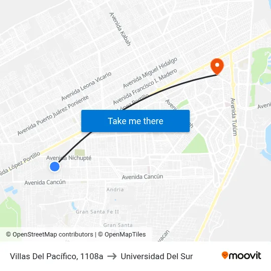 Villas Del Pacífico, 1108a to Universidad Del Sur map