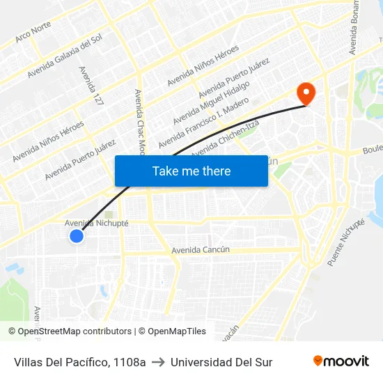 Villas Del Pacífico, 1108a to Universidad Del Sur map