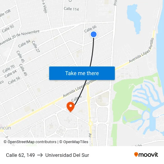 Calle 62, 149 to Universidad Del Sur map