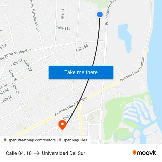Calle 84, 18 to Universidad Del Sur map