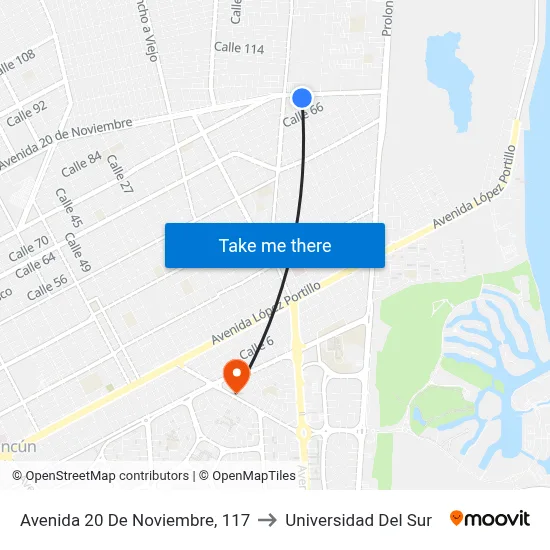 Avenida 20 De Noviembre, 117 to Universidad Del Sur map