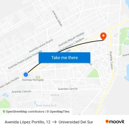 Avenida López Portillo, 12 to Universidad Del Sur map