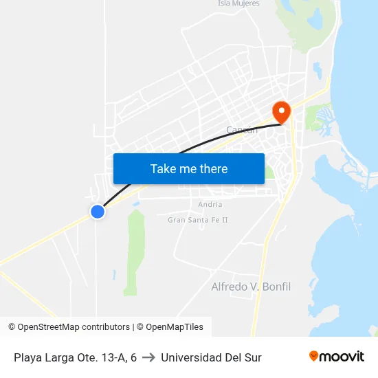 Playa Larga Ote. 13-A, 6 to Universidad Del Sur map