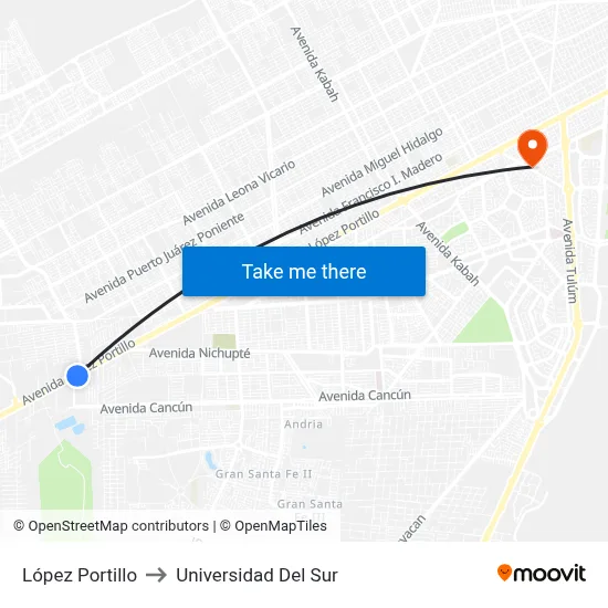 López Portillo to Universidad Del Sur map
