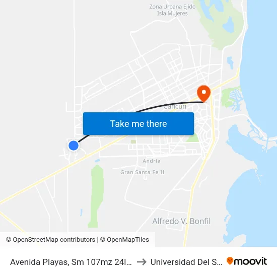 Avenida Playas, Sm 107mz 24lt 3 to Universidad Del Sur map