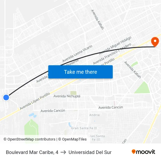 Boulevard Mar Caribe, 4 to Universidad Del Sur map