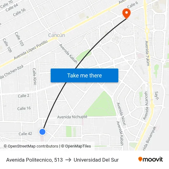 Avenida Politecnico, 513 to Universidad Del Sur map