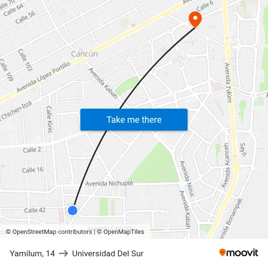 Yamilum, 14 to Universidad Del Sur map