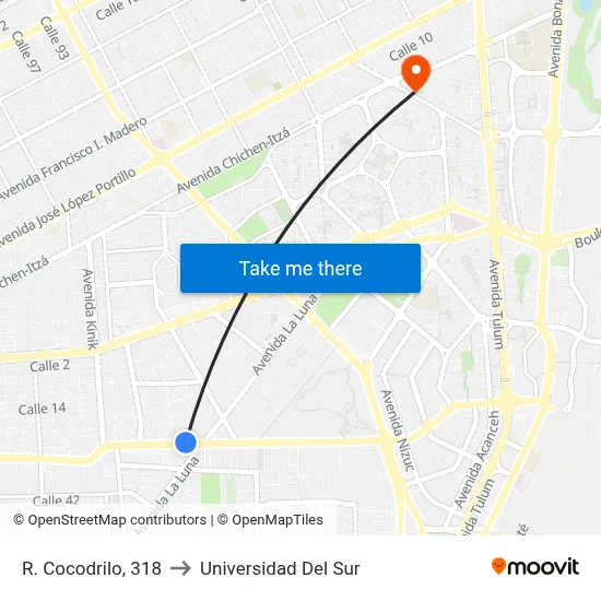 R. Cocodrilo, 318 to Universidad Del Sur map