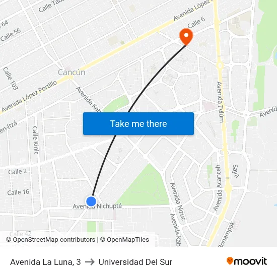 Avenida La Luna, 3 to Universidad Del Sur map
