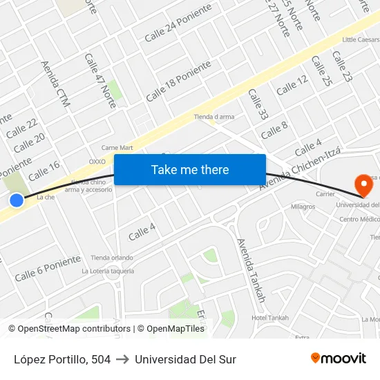 López Portillo, 504 to Universidad Del Sur map