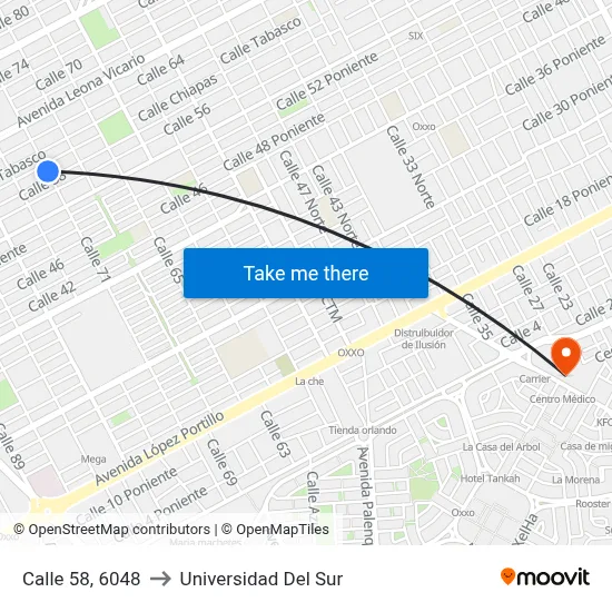 Calle 58, 6048 to Universidad Del Sur map