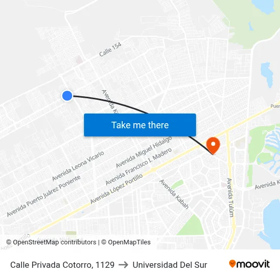 Calle Privada Cotorro, 1129 to Universidad Del Sur map