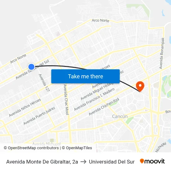 Avenida Monte De Gibraltar, 2a to Universidad Del Sur map