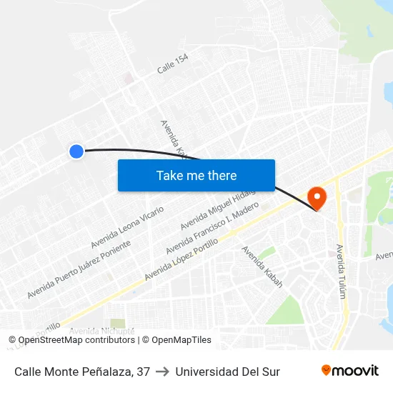 Calle Monte Peñalaza, 37 to Universidad Del Sur map