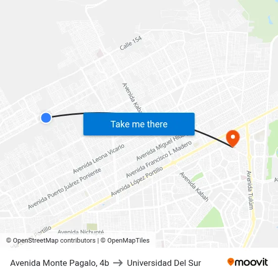 Avenida Monte Pagalo, 4b to Universidad Del Sur map