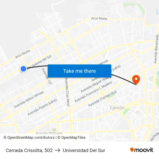 Cerrada Crisolita, 502 to Universidad Del Sur map