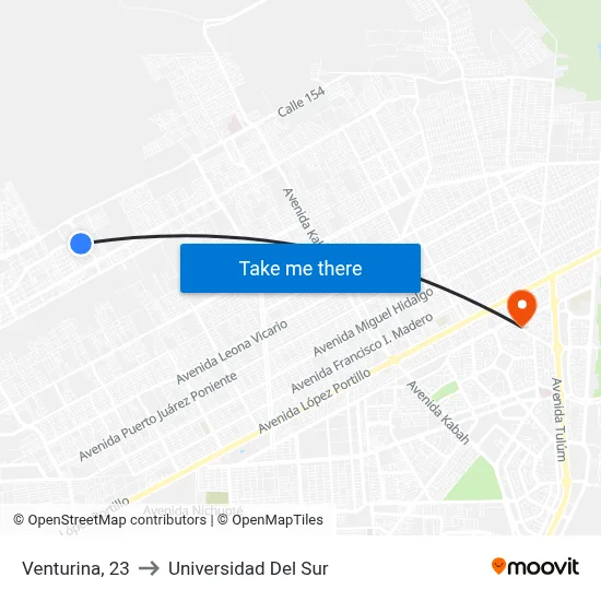 Venturina, 23 to Universidad Del Sur map