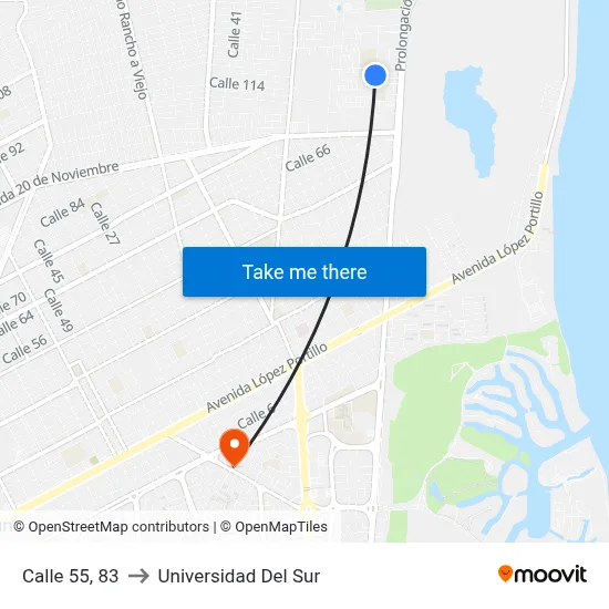 Calle 55, 83 to Universidad Del Sur map