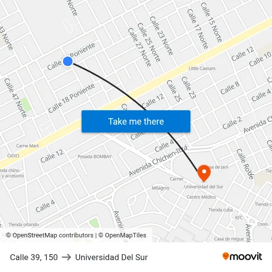 Calle 39, 150 to Universidad Del Sur map