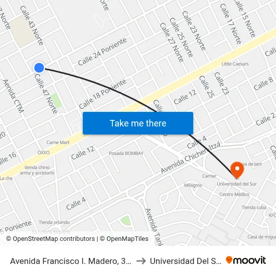 Avenida Francisco I. Madero, 329 to Universidad Del Sur map