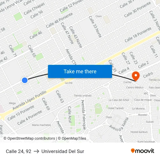 Calle 24, 92 to Universidad Del Sur map