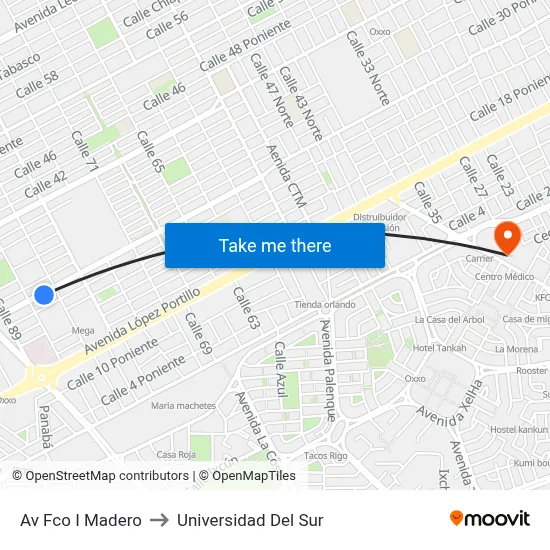 Av Fco I Madero to Universidad Del Sur map