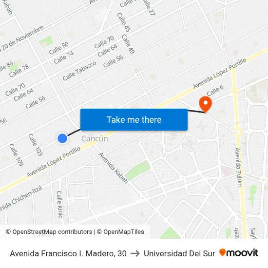 Avenida Francisco I. Madero, 30 to Universidad Del Sur map