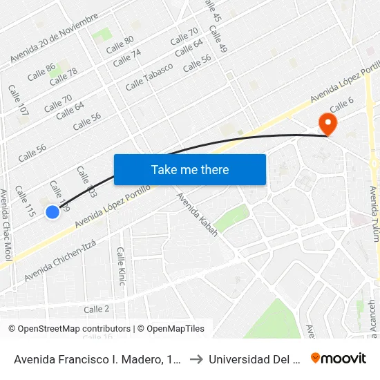 Avenida Francisco I. Madero, 1098 to Universidad Del Sur map