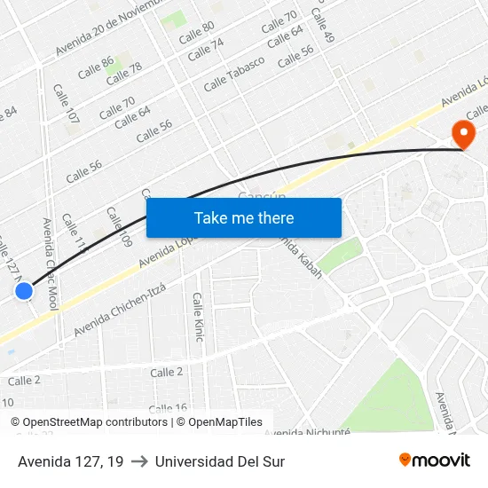 Avenida 127, 19 to Universidad Del Sur map