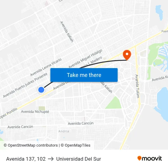 Avenida 137, 102 to Universidad Del Sur map